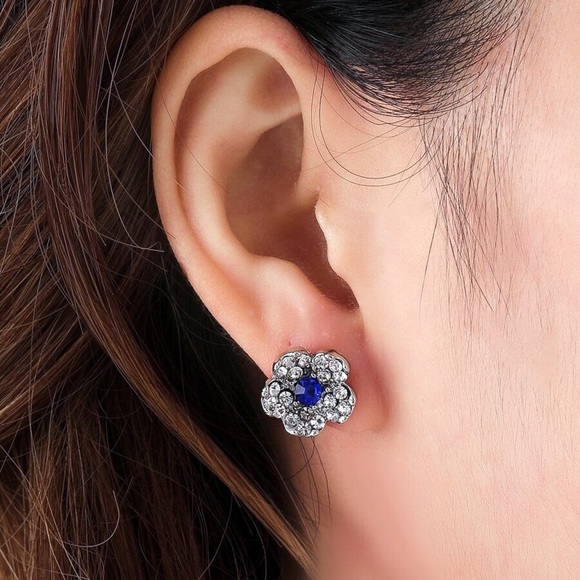 Any 2/$20! Silver & Crystal Pave Flower Stud Earrings - Picture 6 of 9